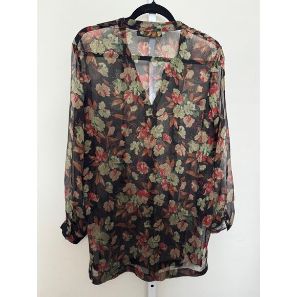 Polo Ralph Lauren Floral Silk Blouse Sheer Chiffon Tunic Length Tie Neck Size 4 - Picture 8 of 11